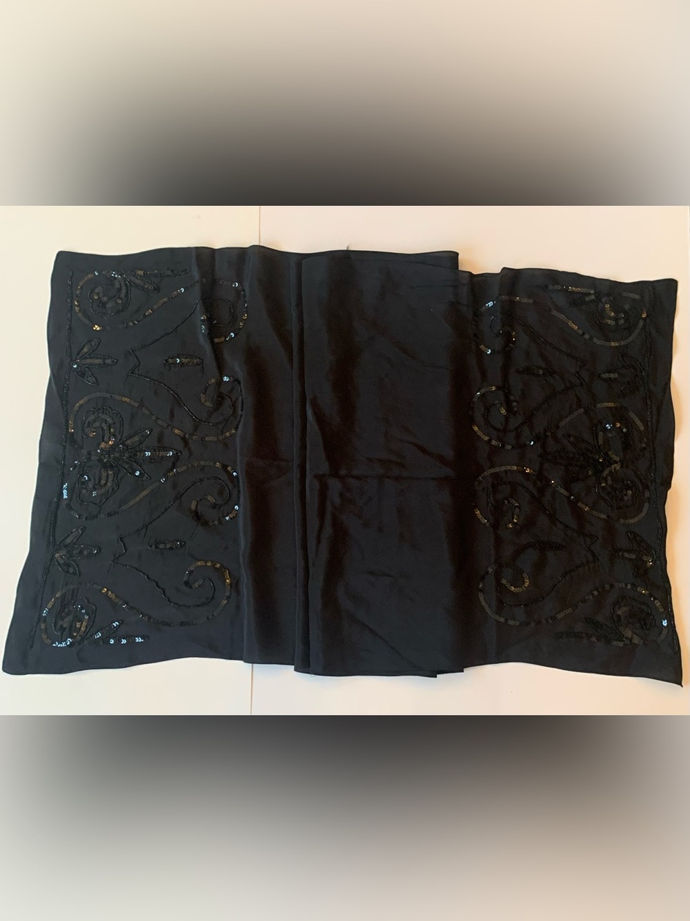 Black Sequined Beaded Table Runner Wedding Party Catering Banquet Halloween 75”L